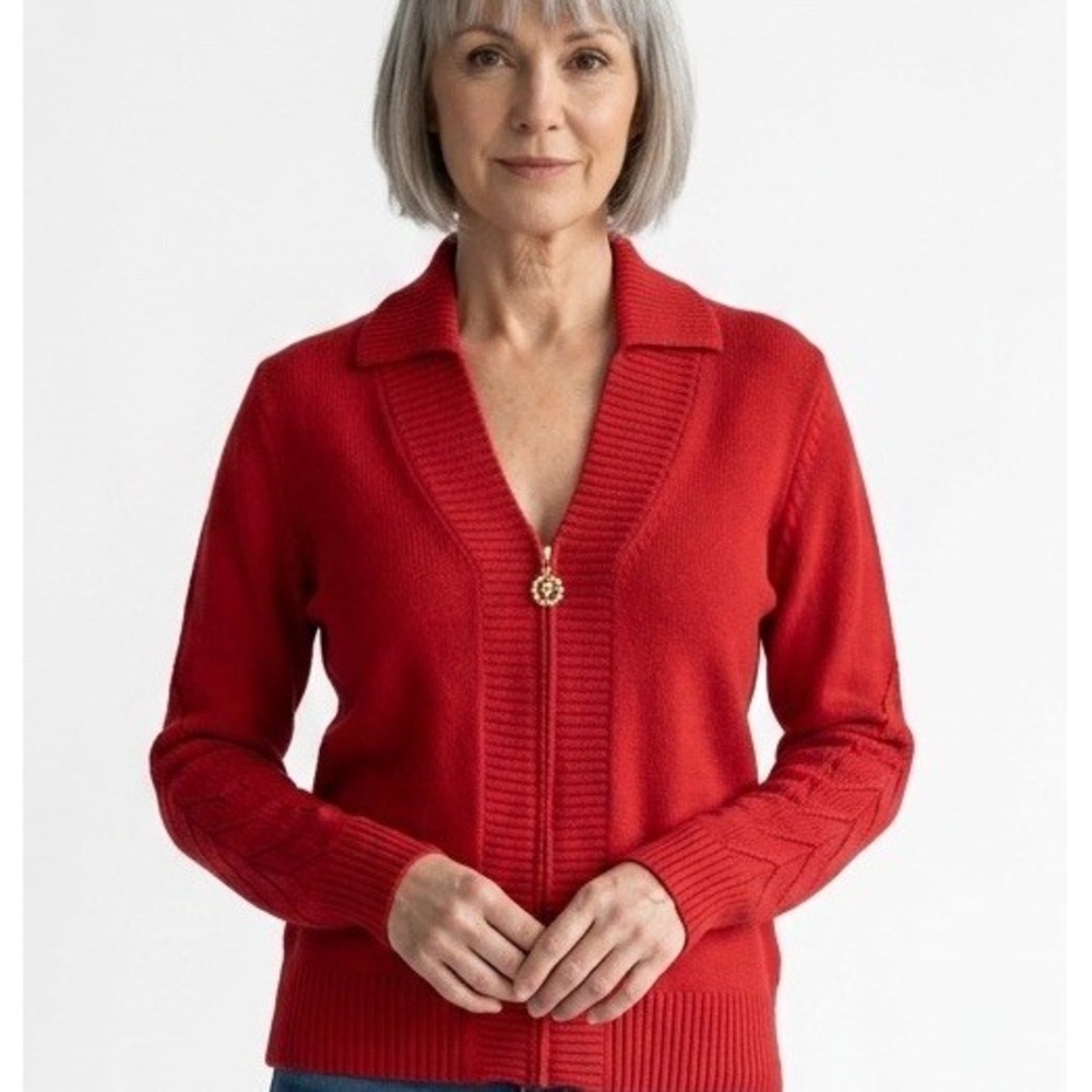 New  St. John Sport Red Wool Blend Cardigan Full Zip